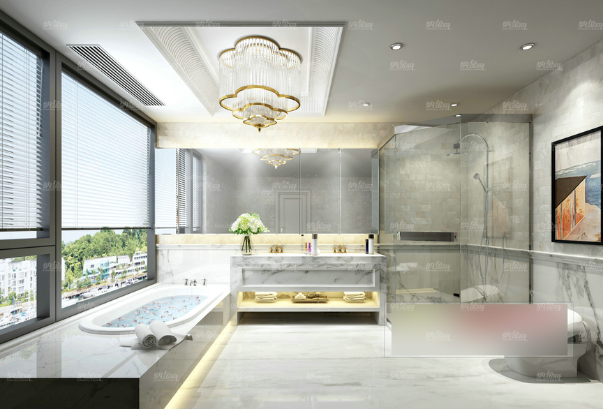 现代优雅豪华宽敞浴室全景模型