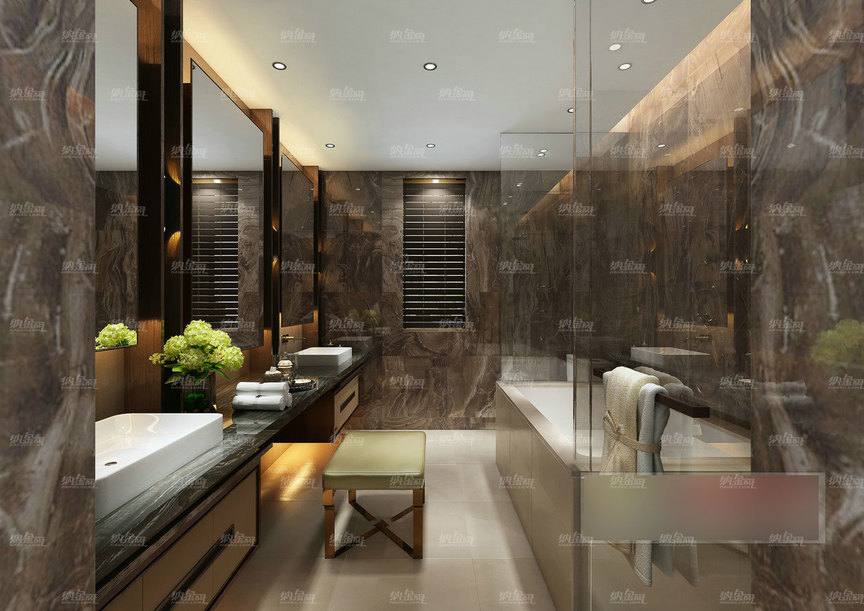 现代通透明亮浴室全景模型