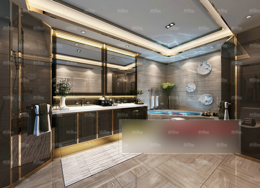 中式古典唯美清新浴室全景模型
