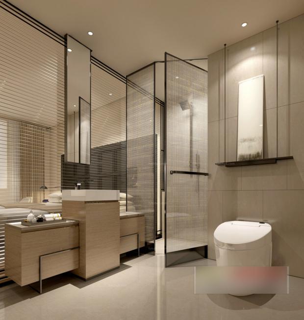现代清幽自然浴室全景模型