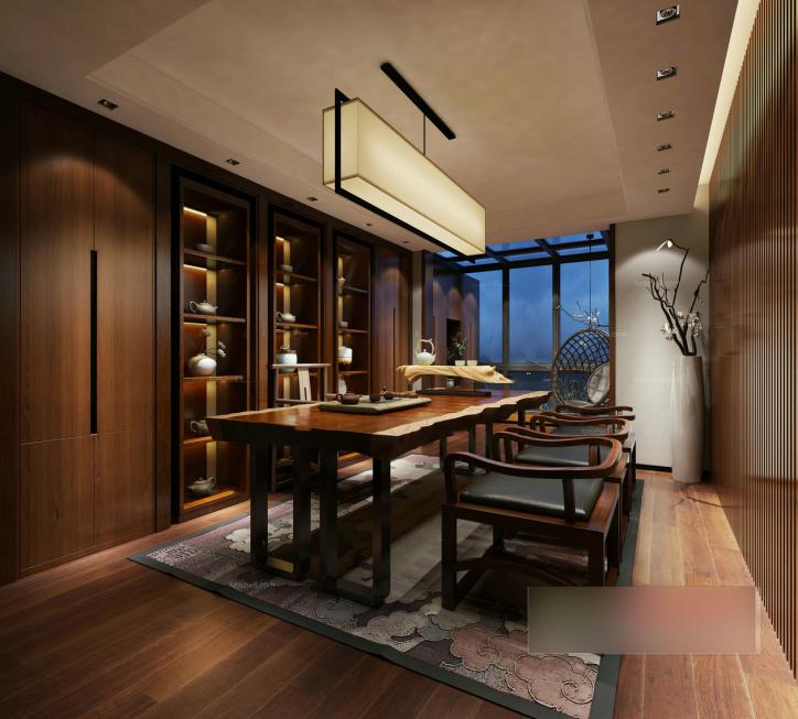 中式文艺古典茶室全景模型