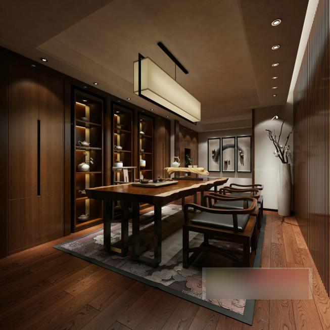 中式古典韵味茶室全景模型