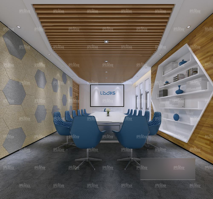 现代宽敞明亮气质办公会议室全景模型