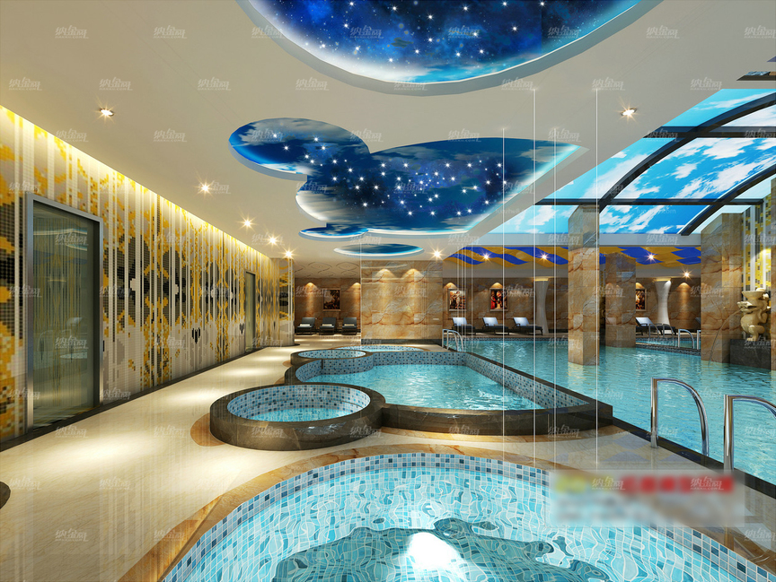 地中海室内游泳池全景模型
