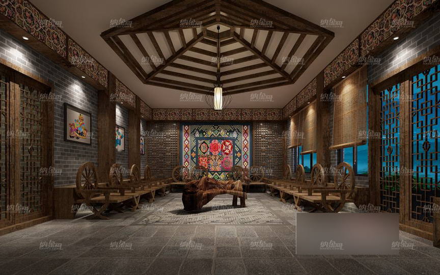 古典中式民族风会客厅全景模型
