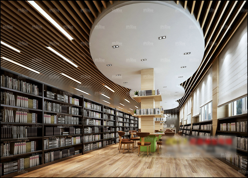 现代简洁图书馆全景模型