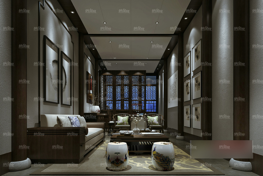 中式古典浪漫会客厅全景模型