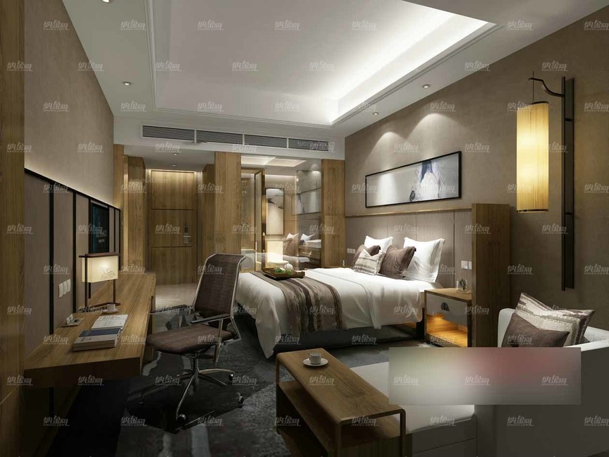 纯木质空间酒店客房全景模型