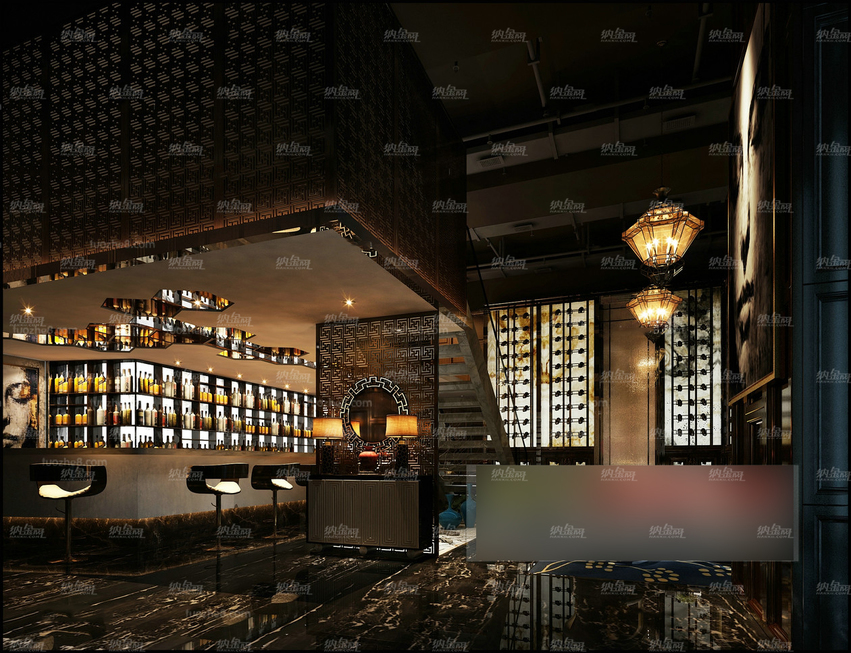 中式复古格调酒吧全景模型