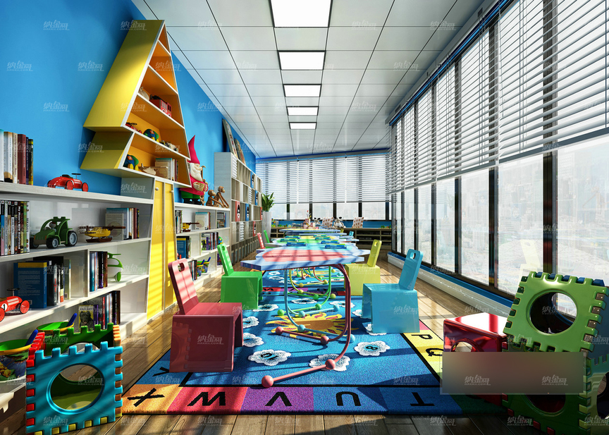 现代明亮宽敞幼儿园全景模型