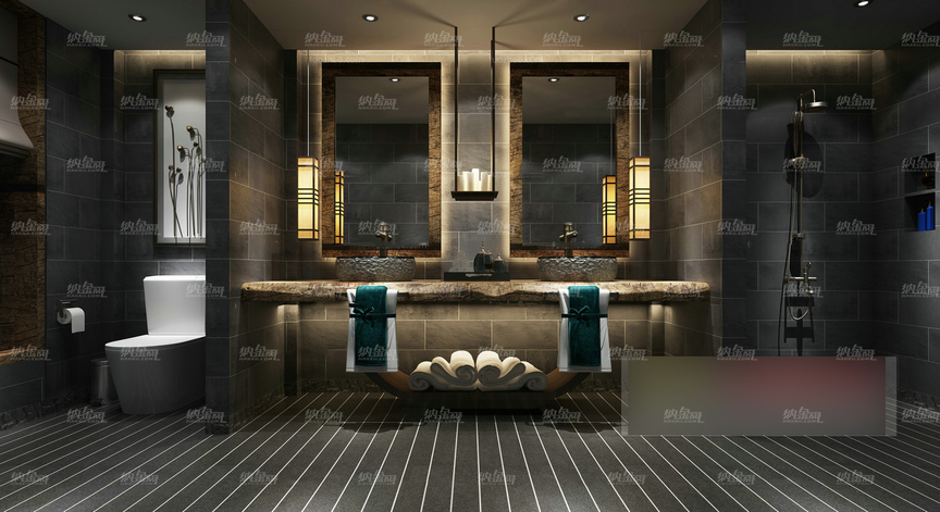 欧式古典精致酒店浴室全景模型
