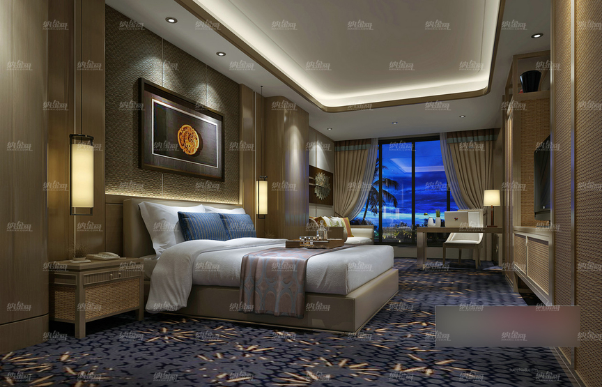 现代东南亚舒适酒店客房全景模型