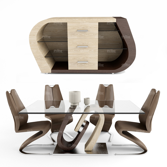 现代橡木餐桌椅模型