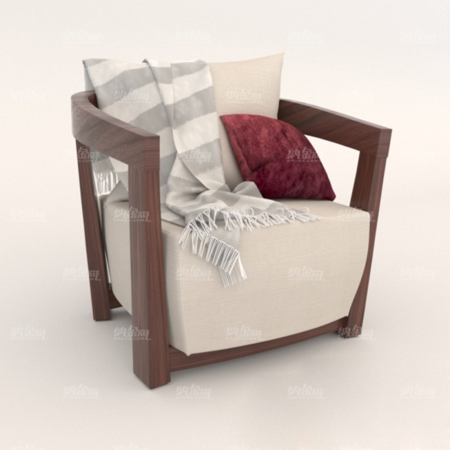 沙发扶手椅模型 枕头毯子