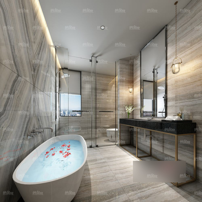 现代整洁大气浴室全景模型