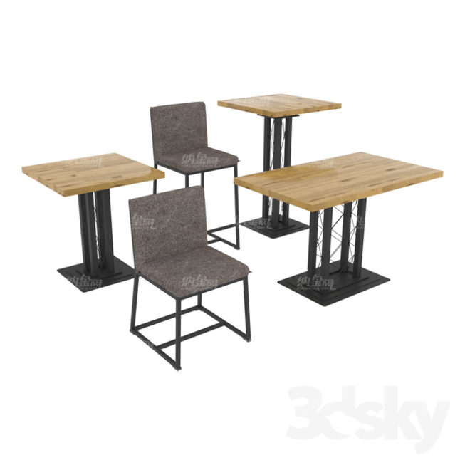 咖啡厅桌椅模型组合