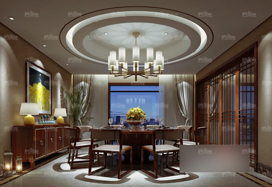 中式古典大雅精致餐厅全景模型