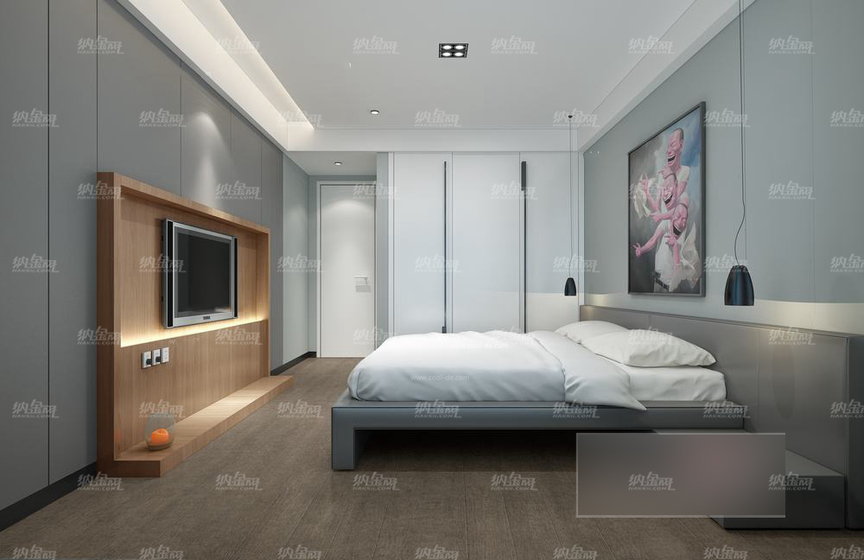 现代简洁清新舒适卧室全景模型