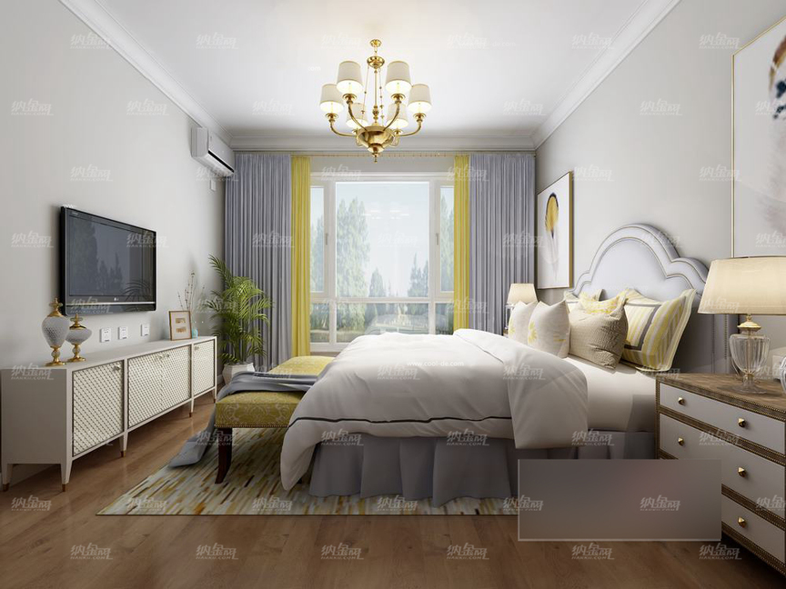 欧式现代优雅唯美卧室全景模型