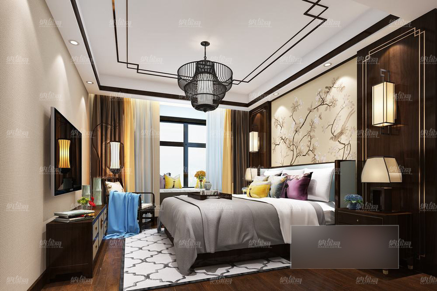 中式古典幽静卧室全景模型