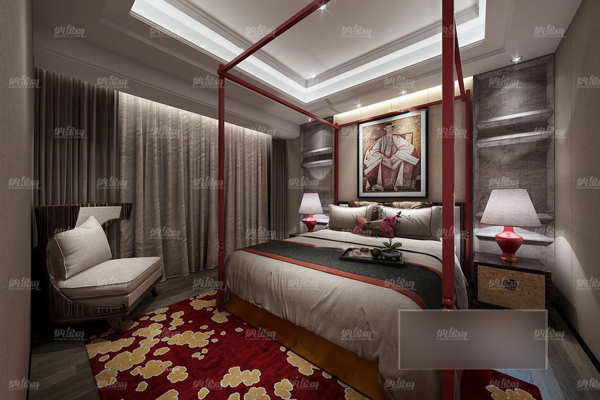 中式古典温馨优雅卧室全景模型
