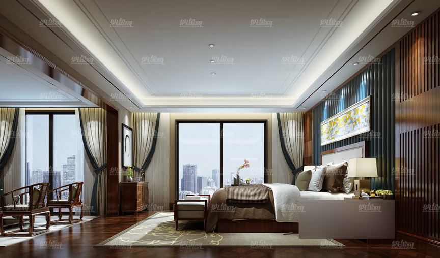 中式古典奢华雅致卧室全景模型