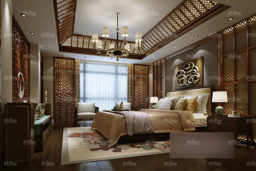 中式古典尊贵雅致卧室全景模型