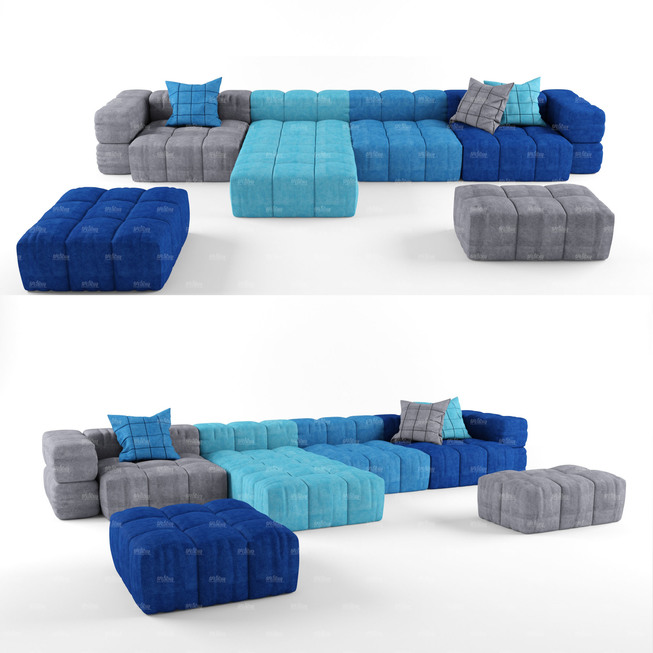 蓝色系大型布艺沙发模型