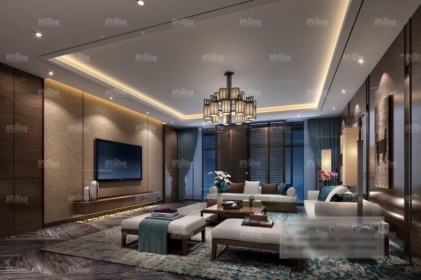 新中式静谧整洁舒适客厅场景整体模型
