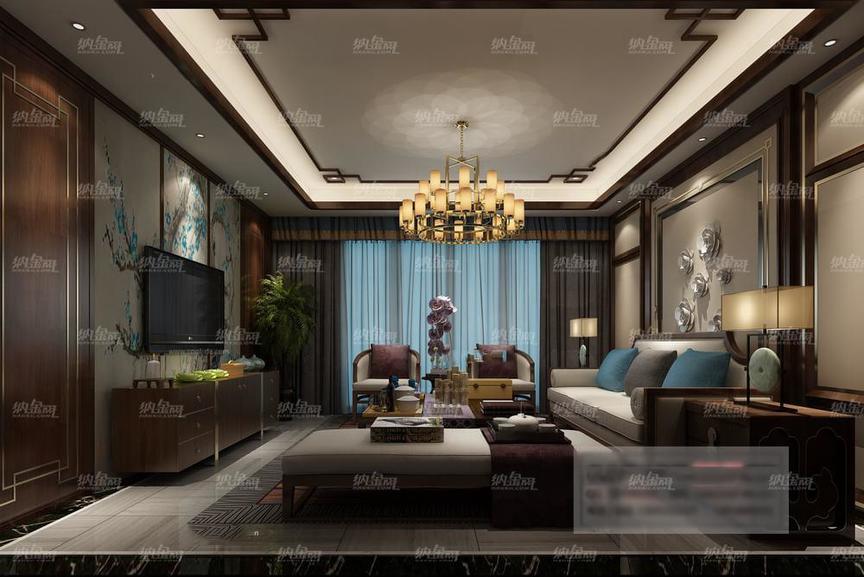 新中式典雅温馨客厅场景整体模型
