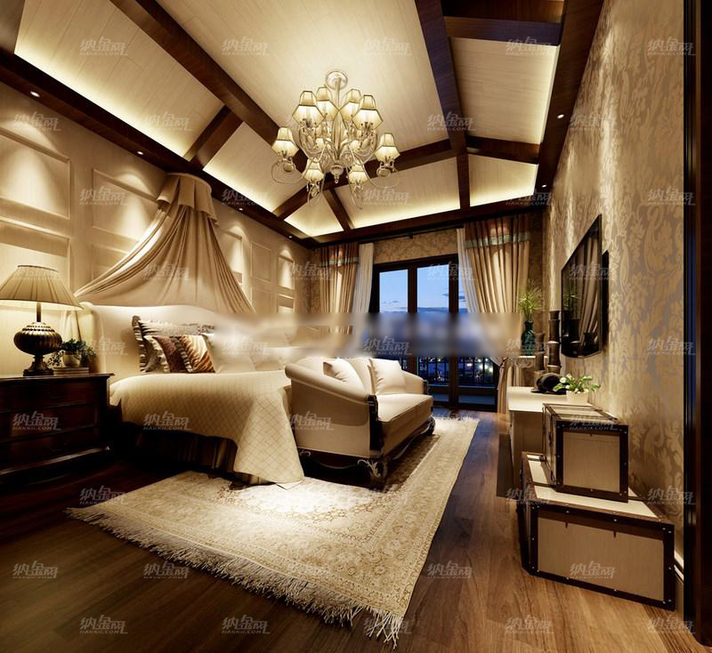 美式风古典温馨卧室场景整体模型