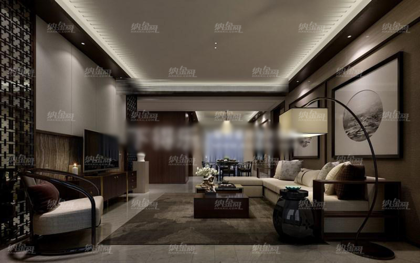 中式简单美客厅场景整体模型