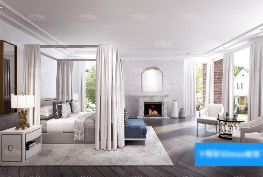 現代歐式白凈臥室場景整體模型