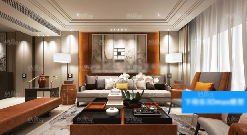 新中式舒适客厅场景整体模型