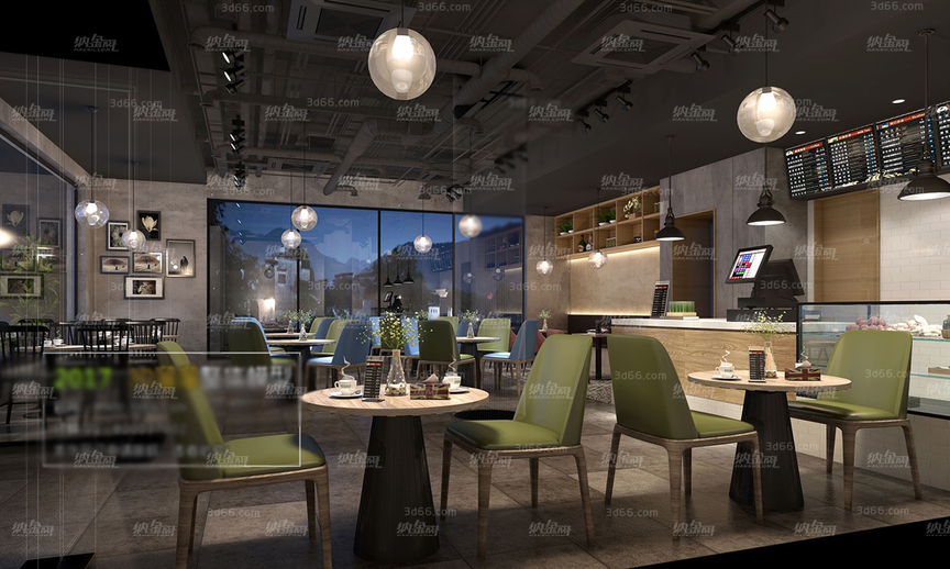 现代清新咖啡厅场景整体模型