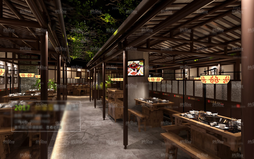 中式古色古香餐厅场景整体模型