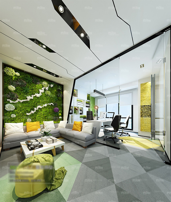 现代绿色舒适接待室场景整体模型