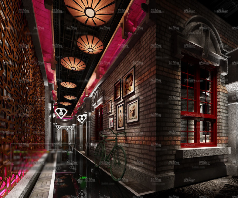 工业风复古酒吧走廊场景整体模型