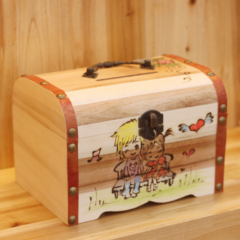 木质创意储蓄罐纸币超大号百宝箱