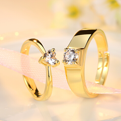 仿真黄金钻石创意情侣结婚戒指
